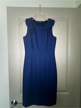 Sleeveless Royal Blue Sheath Dress with Ruffle Shoulders